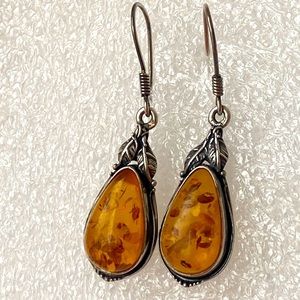 Large genuine Baltic Amber sterling silver dangle earrings